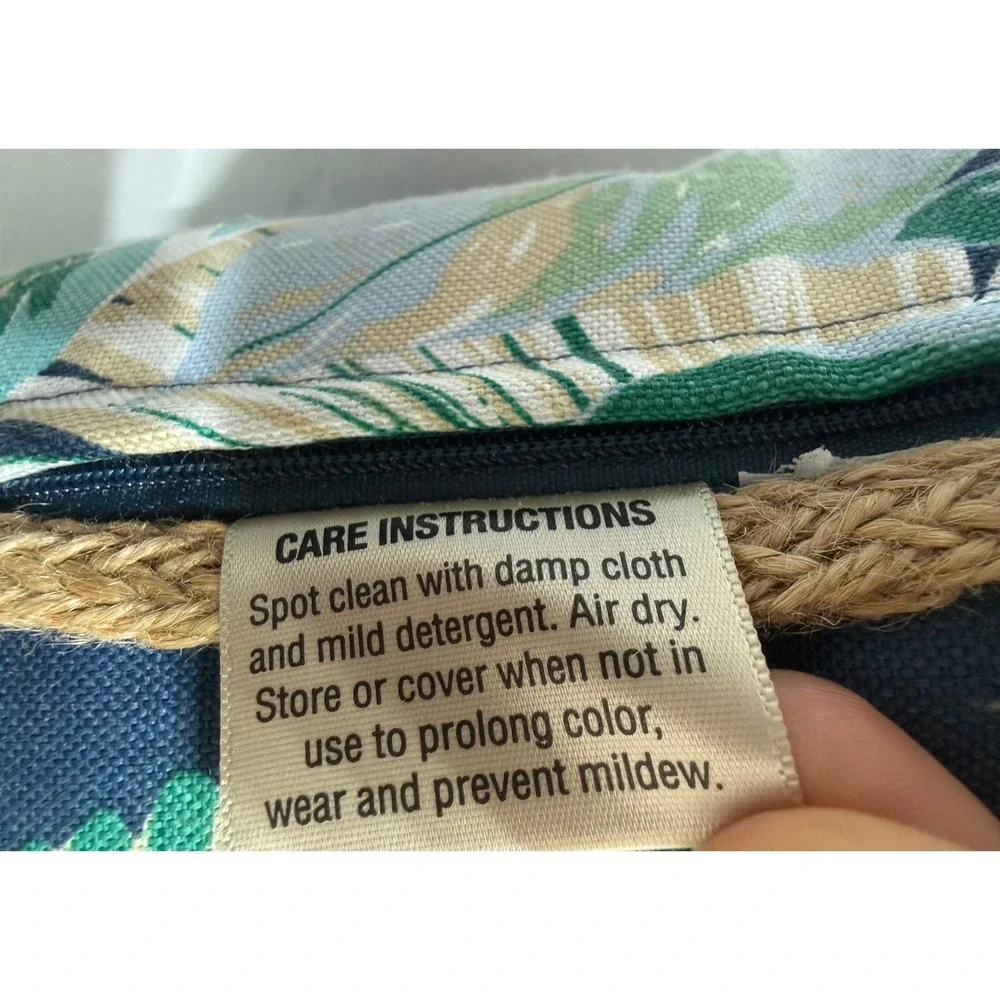 Allen + Roth Bengal Tiger Tropical Palm Lumbar Pillow Navy Blue Jute Trim 20x11